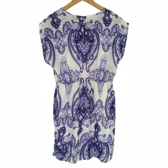 MANGO | Scarf Print Tunic Dress Purple and White S - Picture 2 of 8